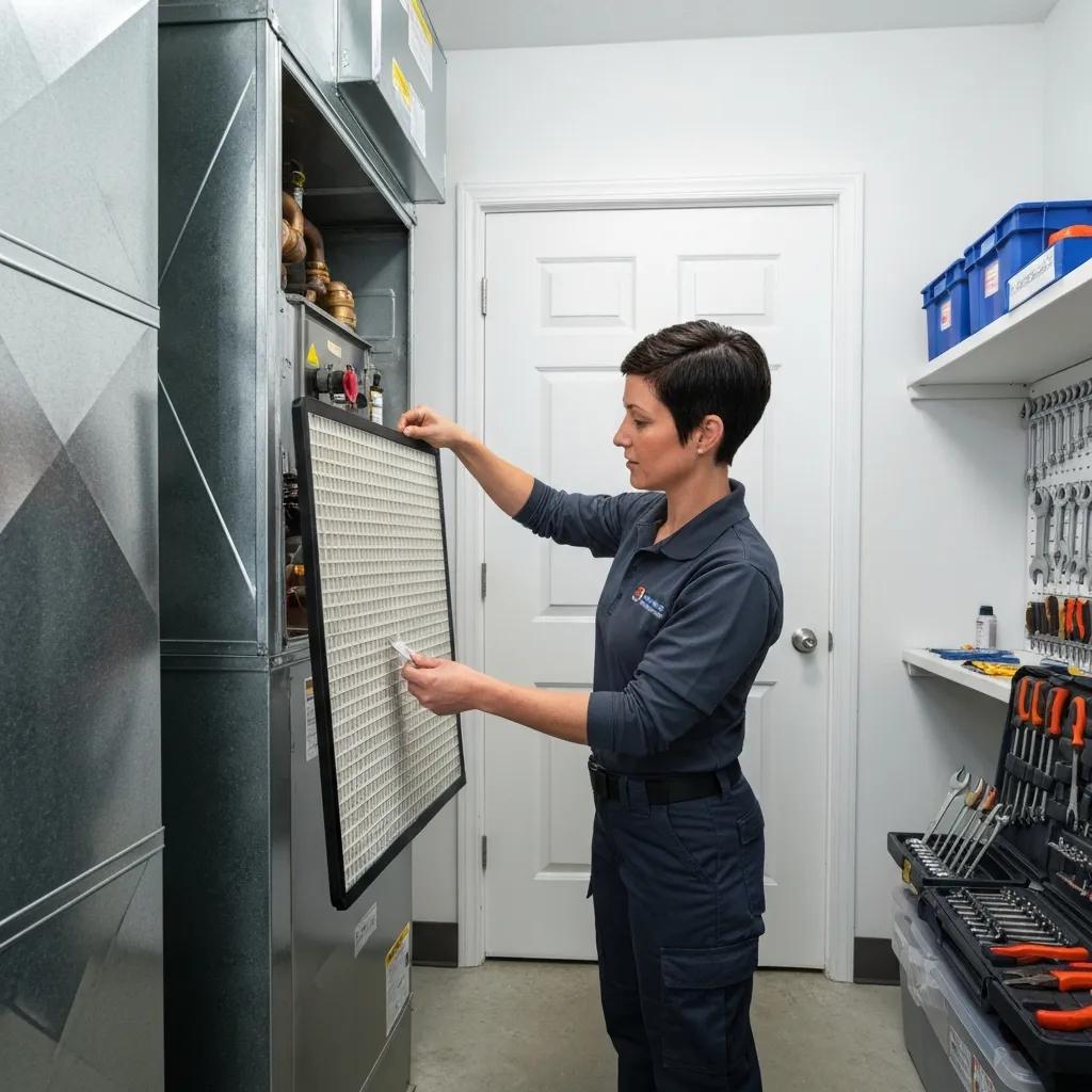 Technician performing routine furnace maintenance to improve efficiency