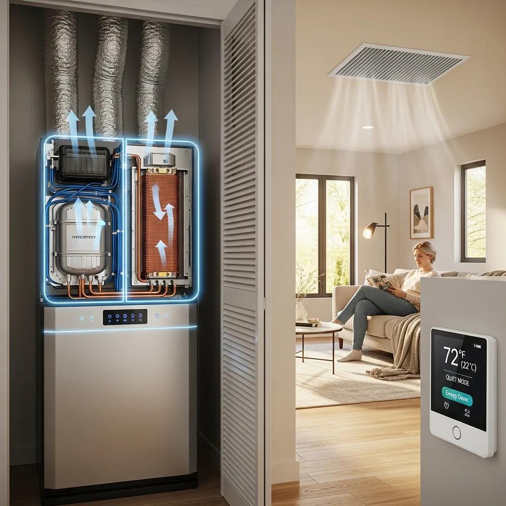 Blog 1 Modern variable speed HVAC system in a stylish home, highlighting energy efficiency and advanced technology