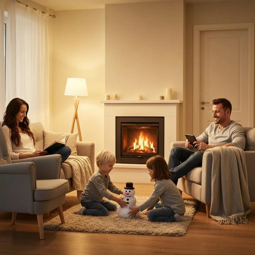 Blog 5 Cozy living room with a family enjoying warmth from a furnace, highlighting home comfort and safety